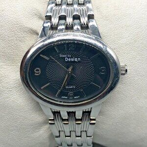 3/$30 Steel by Design Watch Women Black Dial Silver Tone Bracelet 6.25"